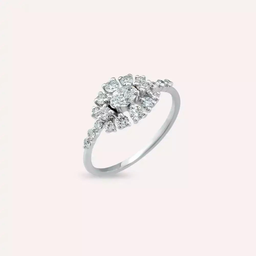 Pollen 0.70 CT Oval Kesim Pırlanta Taşlı Beyaz Altın Yüzük