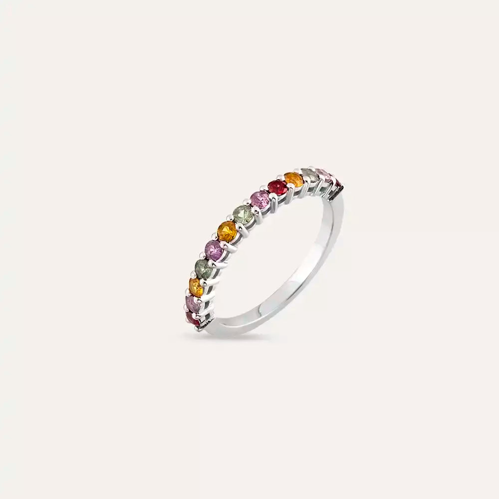 0.71 CT Multicolor Safir Taşlı Yarımtur Beyaz Altın Yüzük