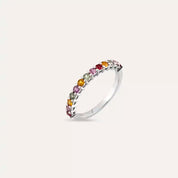 0.71 CT Multicolor Safir Taşlı Yarımtur Beyaz Altın Yüzük