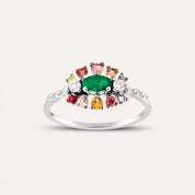 0.73 CT Multicolor Safir ve Zümrüt Taşlı Beyaz Altın Yüzük