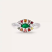 0.73 CT Multicolor Safir ve Zümrüt Taşlı Beyaz Altın Yüzük