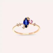 0.74 CT Safir ve Pırlanta Taşlı Rose Altın Yüzük