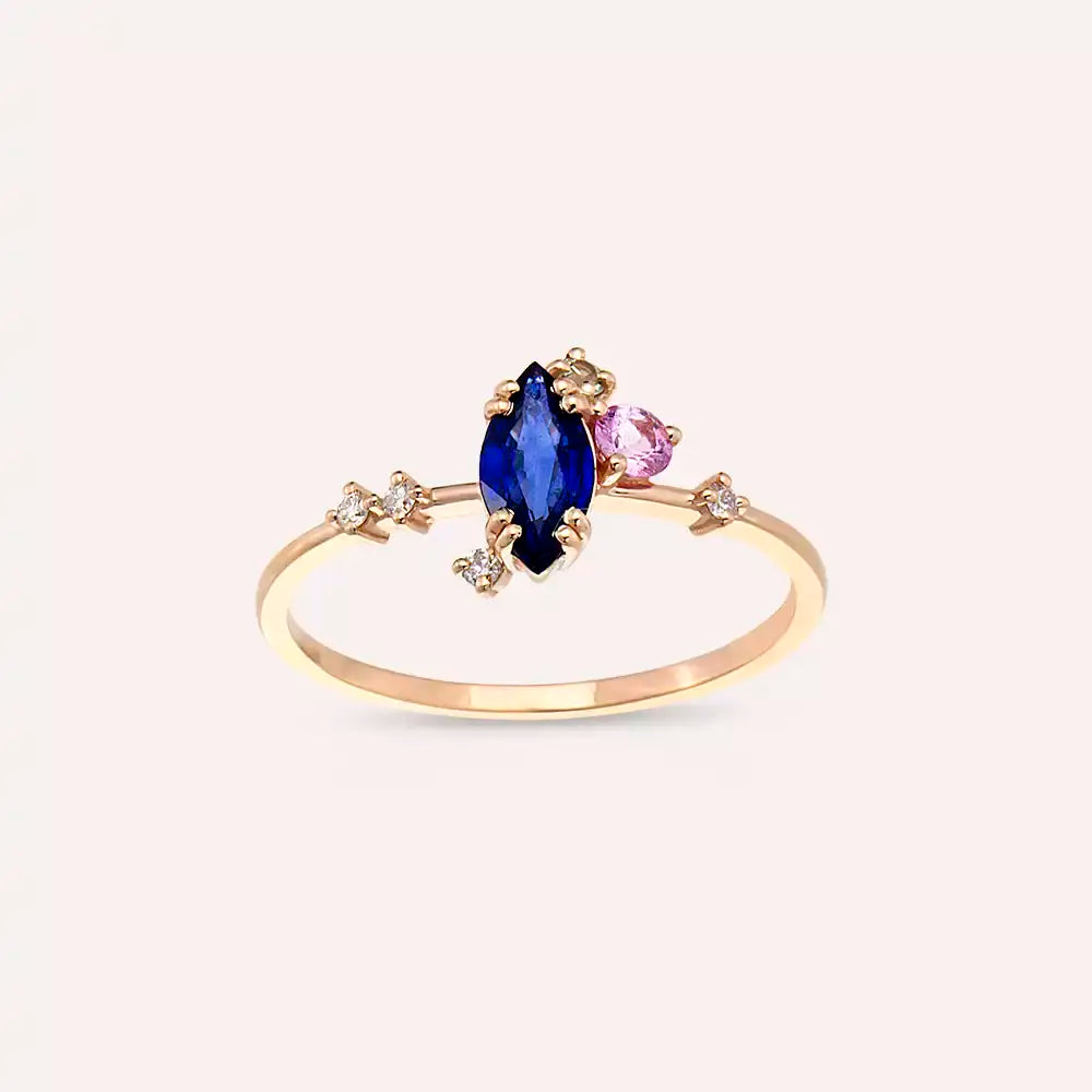 Arist 0.74 CT Safir ve Pırlanta Taşlı Rose Altın Yüzük