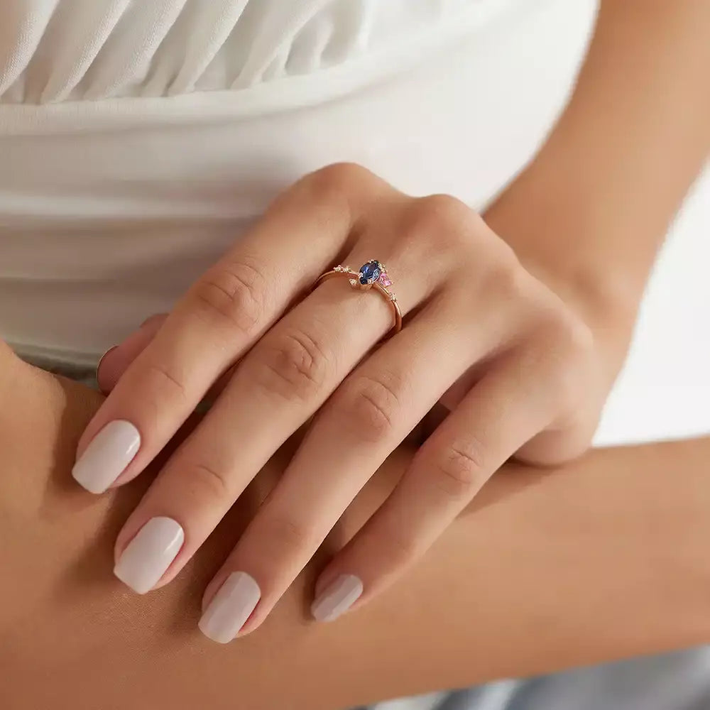 Arist 0.74 CT Safir ve Pırlanta Taşlı Rose Altın Yüzük
