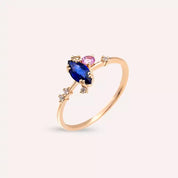 0.74 CT Safir ve Pırlanta Taşlı Rose Altın Yüzük