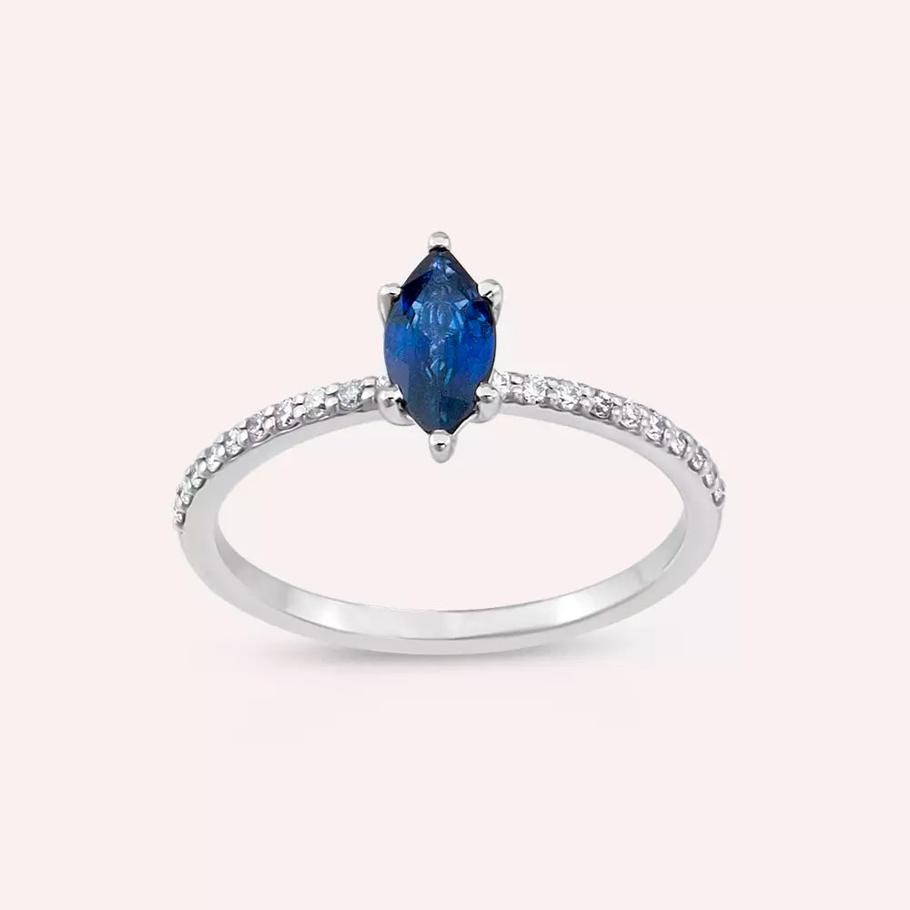 Celen 0.75 CT Safir ve Pırlanta Taşlı Beyaz Altın Yüzük