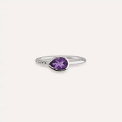 0.78 CT Damla Kesim Ametist ve Pırlanta Taşlı Beyaz Altın Yüzük