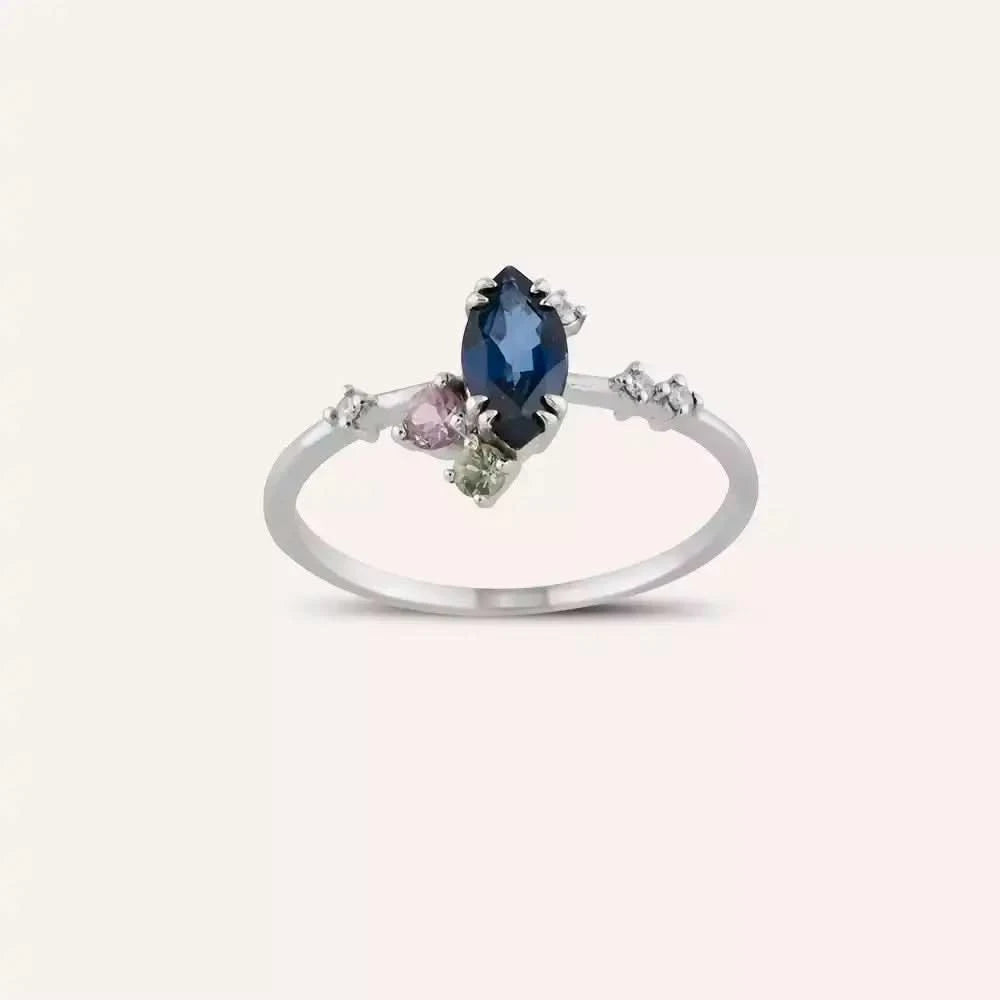 0.79 CT Yakut, Safir ve Pırlanta Taşlı Beyaz Altın Yüzük