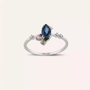 0.79 CT Yakut, Safir ve Pırlanta Taşlı Beyaz Altın Yüzük