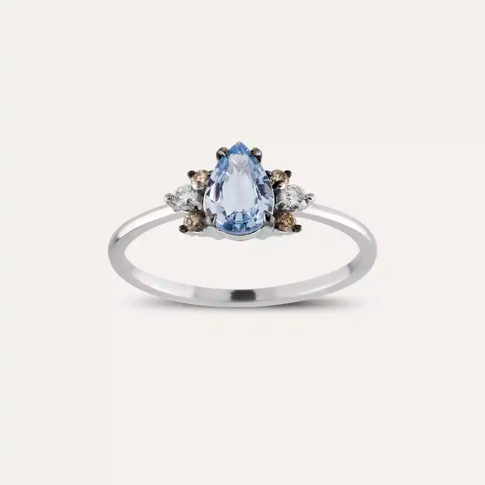 0.81 CT Blue Safir ve Brown Pırlanta Taşlı Beyaz Altın Yüzük