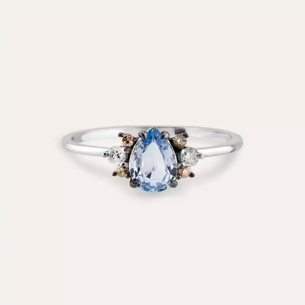 Dew 0.81 CT Blue Safir ve Brown Pırlanta Taşlı Beyaz Altın Yüzük