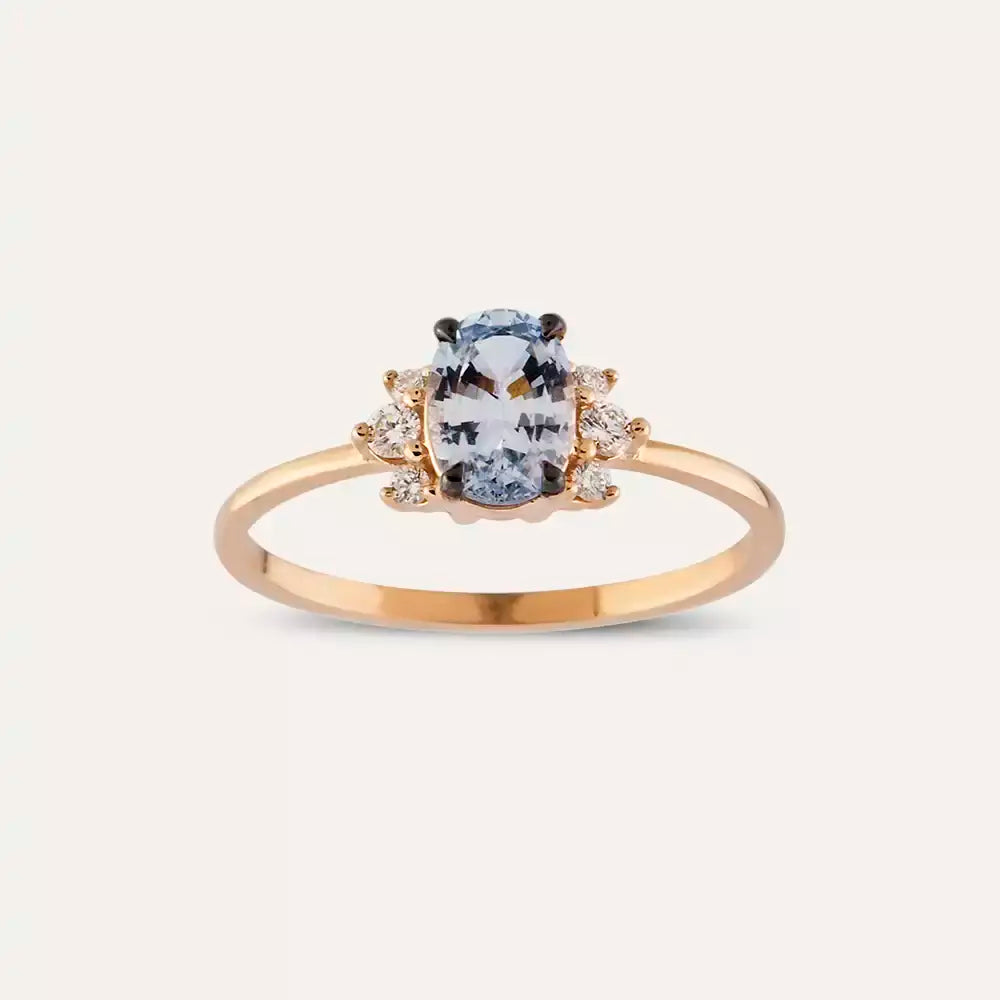 0.81 CT Light Blue Safir ve Pırlanta Taşlı Rose Altın Yüzük