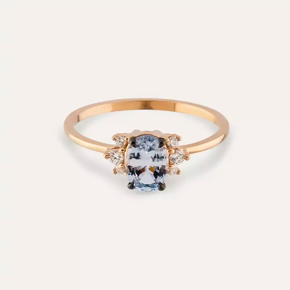 0.81 CT Light Blue Safir ve Pırlanta Taşlı Rose Altın Yüzük