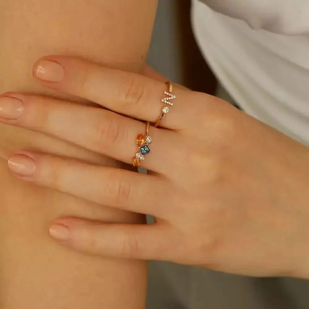 0.81 CT Multicolor Safir ve Pırlanta Taşlı Rose Altın Yüzük