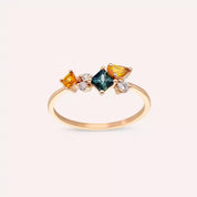 Lily 0.81 CT Multicolor Safir ve Pırlanta Taşlı Rose Altın Yüzük