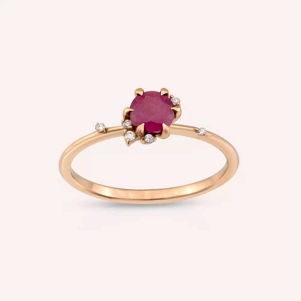 0.82 CT Yakut ve Pırlanta Taşlı Rose Altın Yüzük