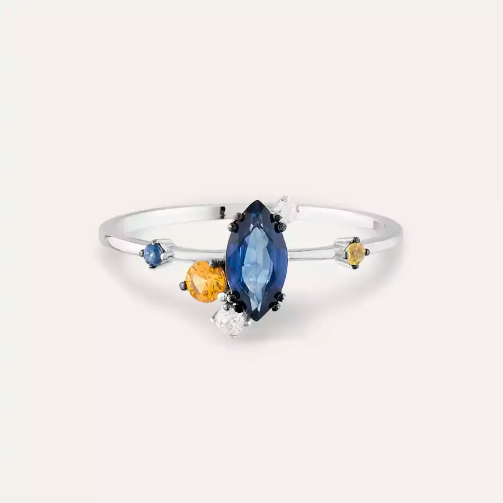 0.83 CT Multicolor Safir ve Pırlanta Taşlı Beyaz Altın Yüzük