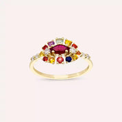 0.83 CT Multicolor Safir, Yakut ve Pırlanta Taşlı Sarı Altın Yüzük