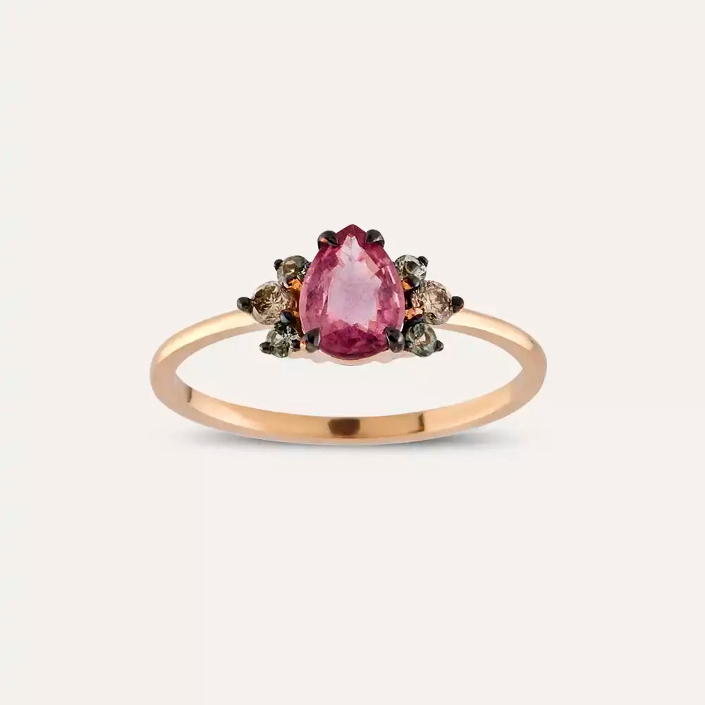 0.84 CT Multicolor Safir ve Brown Pırlanta Taşlı Rose Altın Yüzük