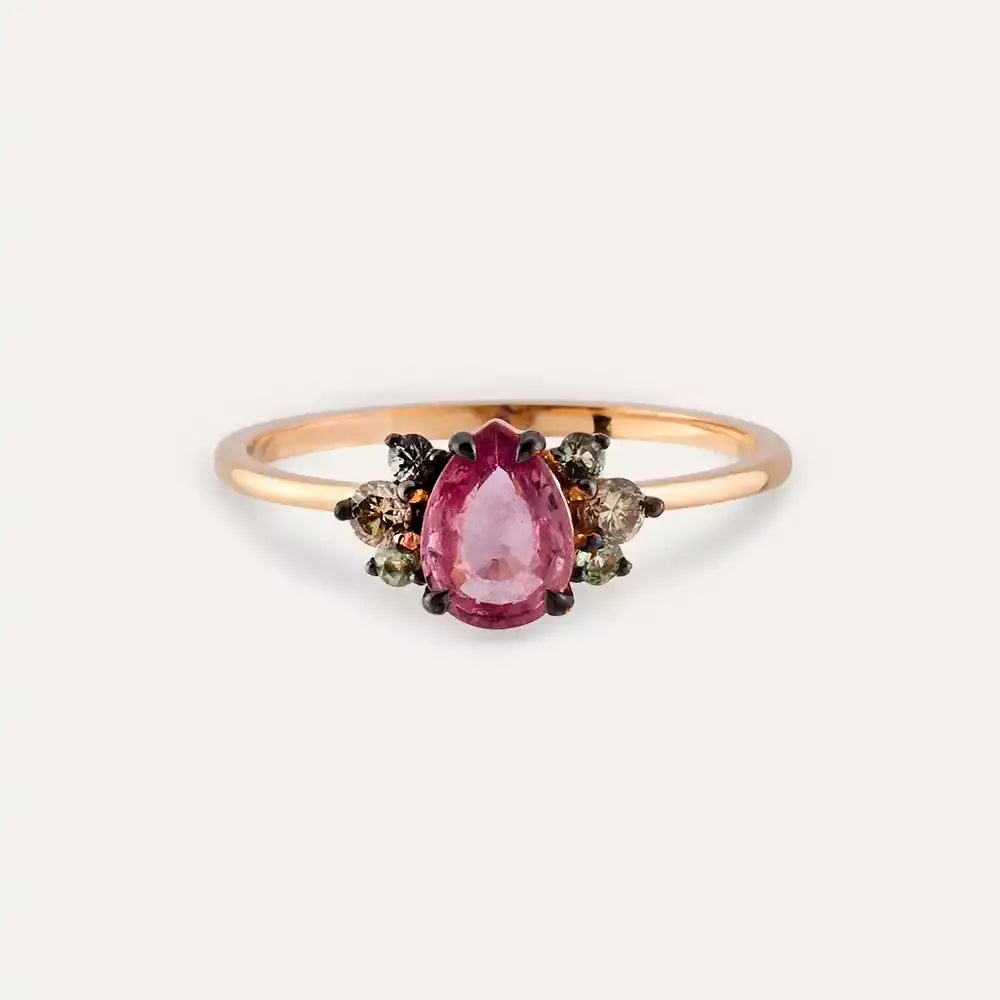 Dew 0.84 CT Multicolor Safir ve Brown Pırlanta Taşlı Rose Altın Yüzük