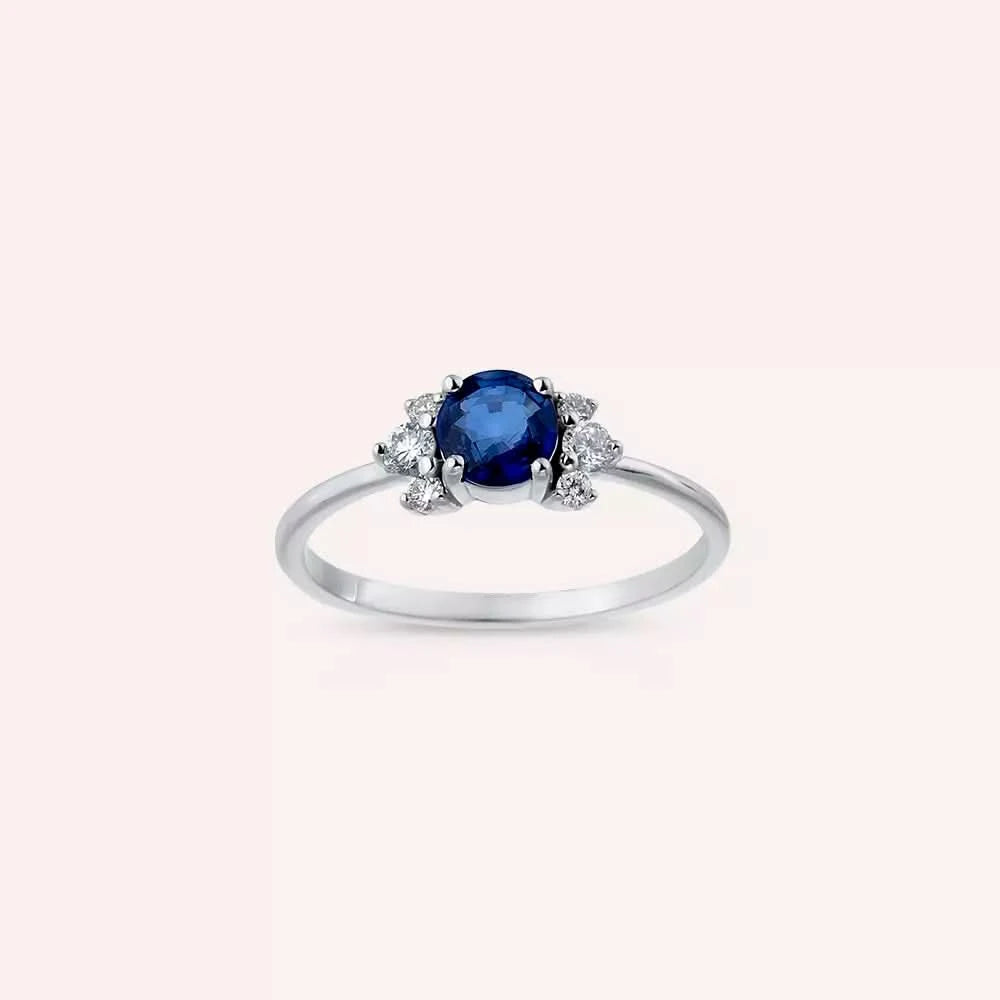 0.84 CT Safir ve Pırlanta Taşlı Beyaz Altın Yüzük