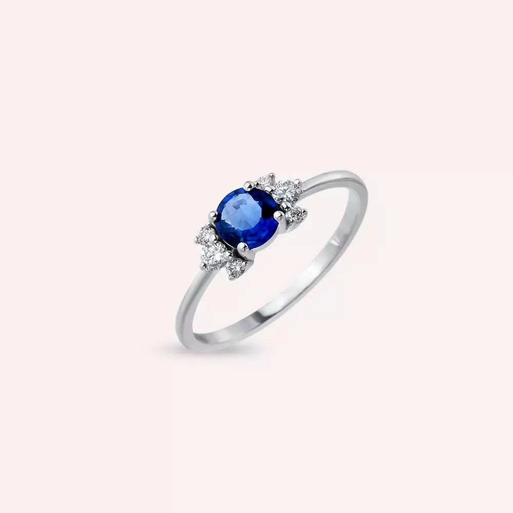 0.84 CT Safir ve Pırlanta Taşlı Beyaz Altın Yüzük