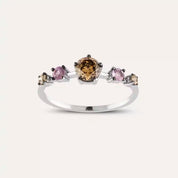 0.85 CT Brown Pırlanta ve Pink Safir Taşlı Beyaz Altın Yüzük