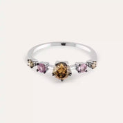 0.85 CT Brown Pırlanta ve Pink Safir Taşlı Beyaz Altın Yüzük