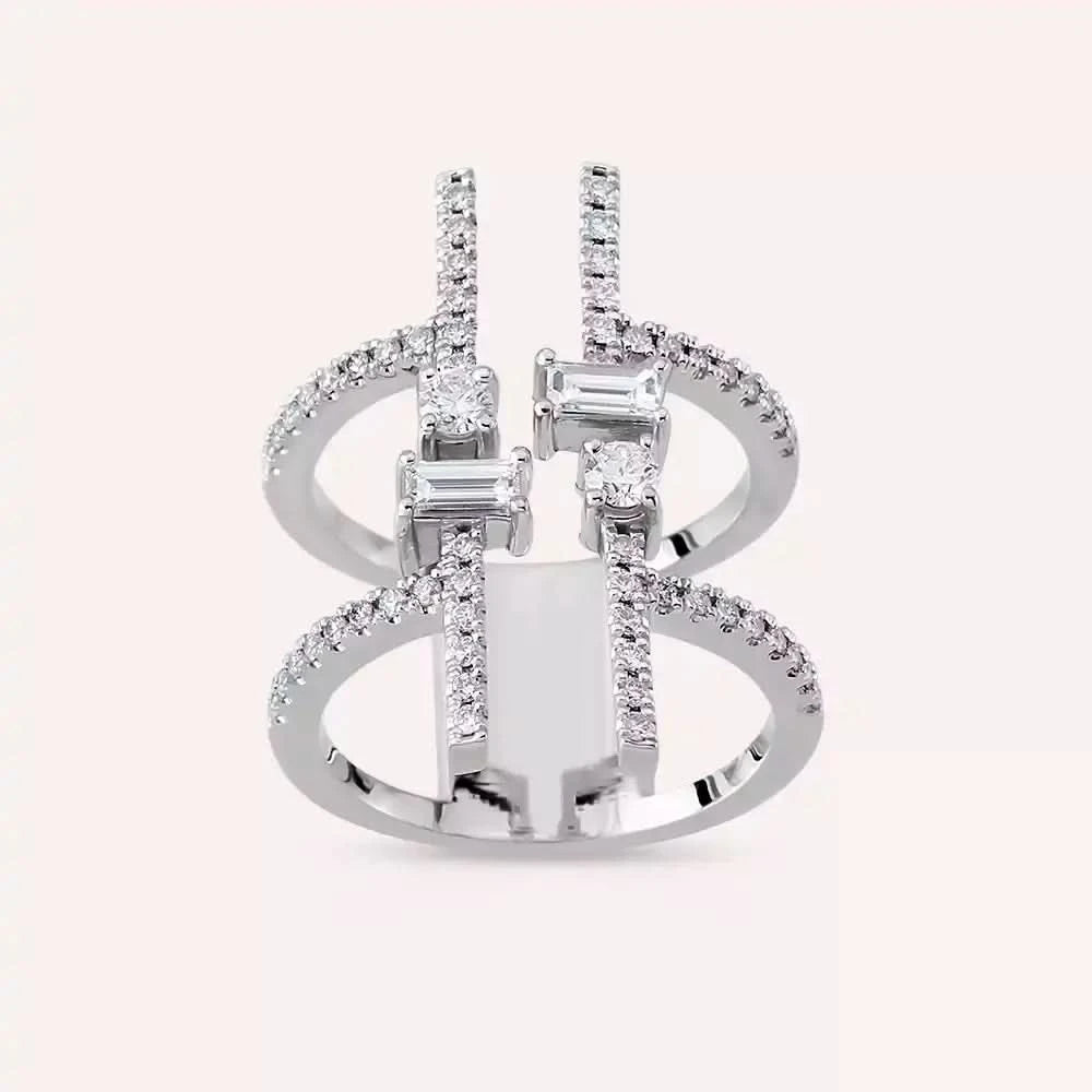 0.87 CT Baget Pırlanta Taşlı Beyaz Altın Yüzük
