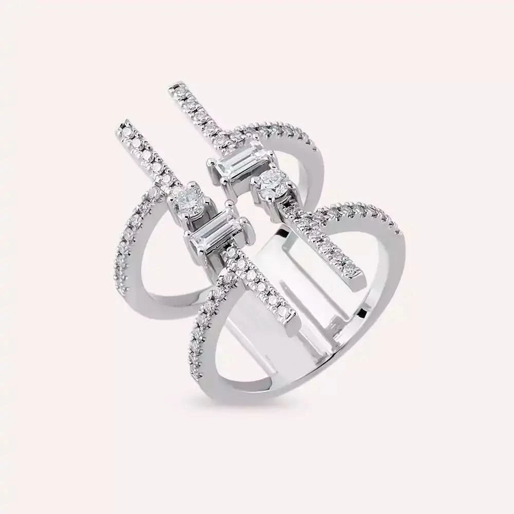 0.87 CT Baget Pırlanta Taşlı Beyaz Altın Yüzük