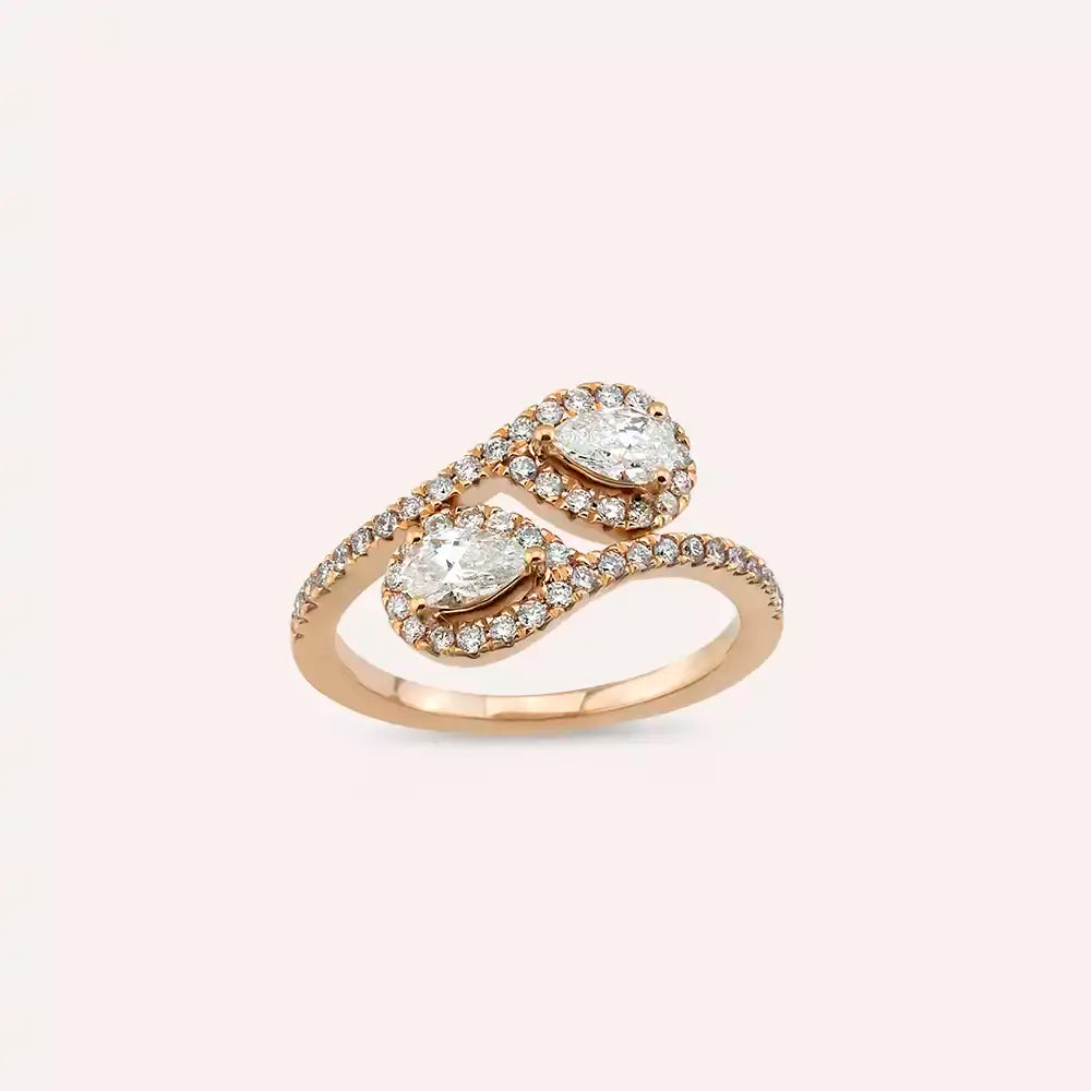 0.88 CT Damla Pırlanta Taşlı Rose Altın Yüzük