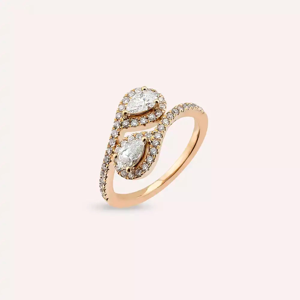 0.88 CT Damla Pırlanta Taşlı Rose Altın Yüzük