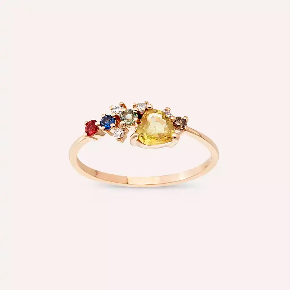 0.88 CT Multicolor Safir ve Brown Pırlanta Taşlı Rose Altın Yüzük