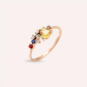 0.88 CT Multicolor Safir ve Brown Pırlanta Taşlı Rose Altın Yüzük