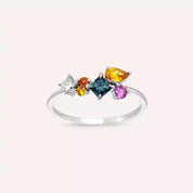 Candy0.88 CT Multicolor Safir ve Pırlanta Taşlı Beyaz Altın Yüzük