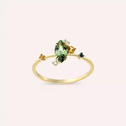 0.88 CT Multicolor Safir ve Pırlanta Taşlı Sarı Altın Yüzük