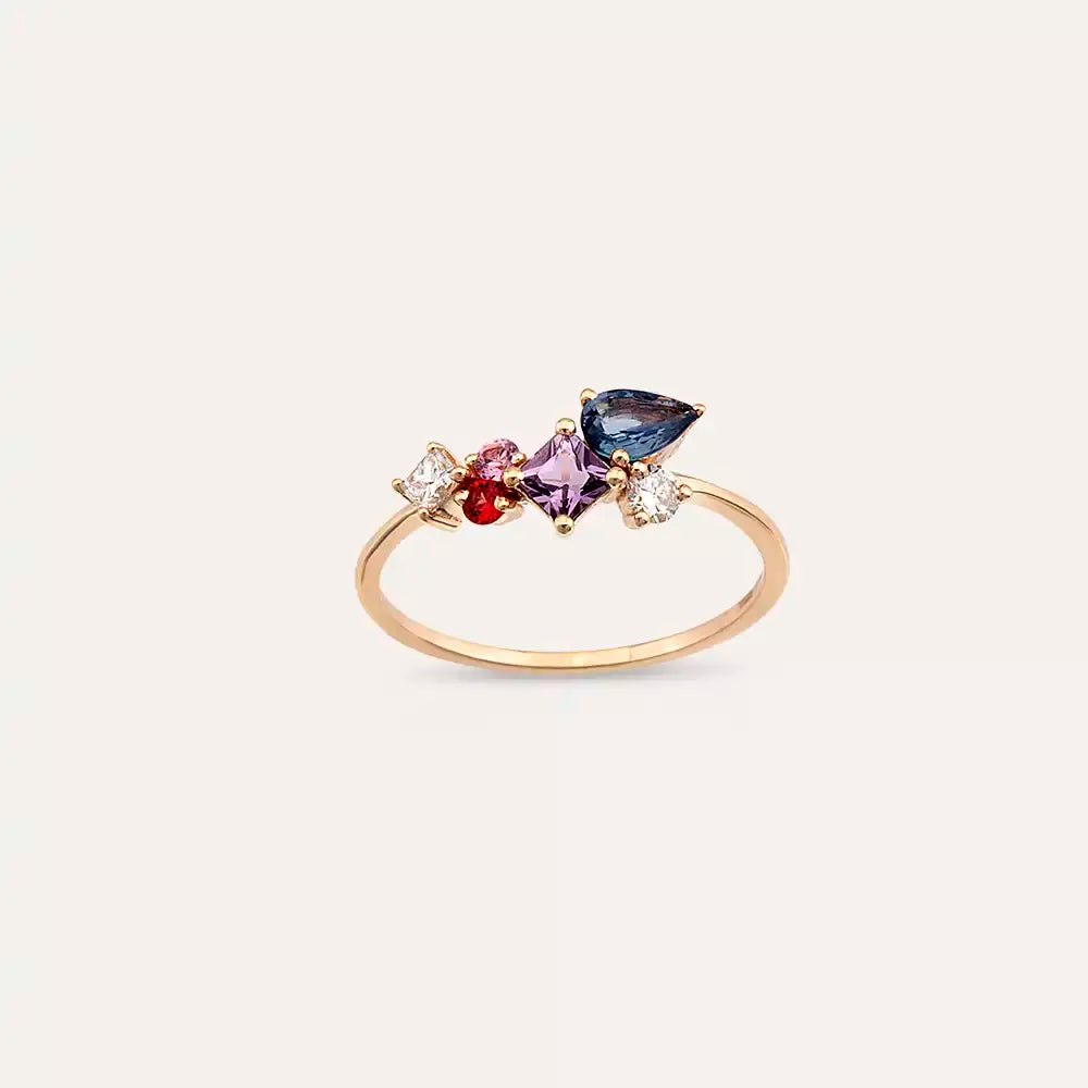 Candy 0.89 CT Multicolor Safir ve Pırlanta Taşlı Rose Altın Yüzük
