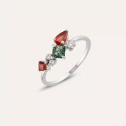 0.91 CT Multicolor Safir ve Pırlanta Taşlı Beyaz Altın Yüzük
