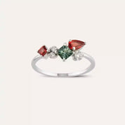 0.91 CT Multicolor Safir ve Pırlanta Taşlı Beyaz Altın Yüzük