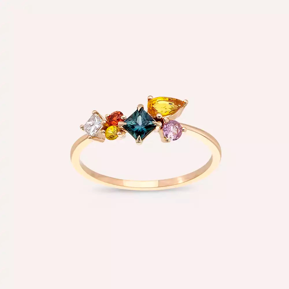 Lily 0.91 CT Multicolor Safir ve Pırlanta Taşlı Rose Altın Yüzük