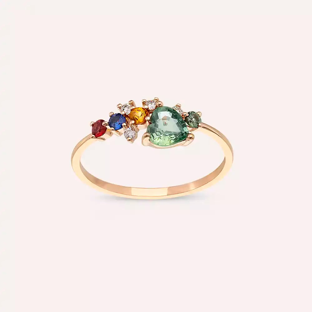 Cosmo 0.92 CT Multicolor Safir ve Pırlanta Taşlı Rose Altın Yüzük