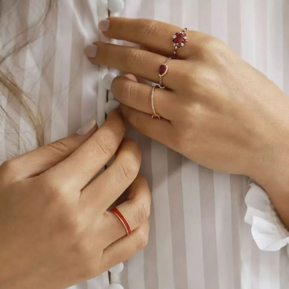 0.92 CT Yakut ve Pırlanta Taşlı Rose Altın Yüzük