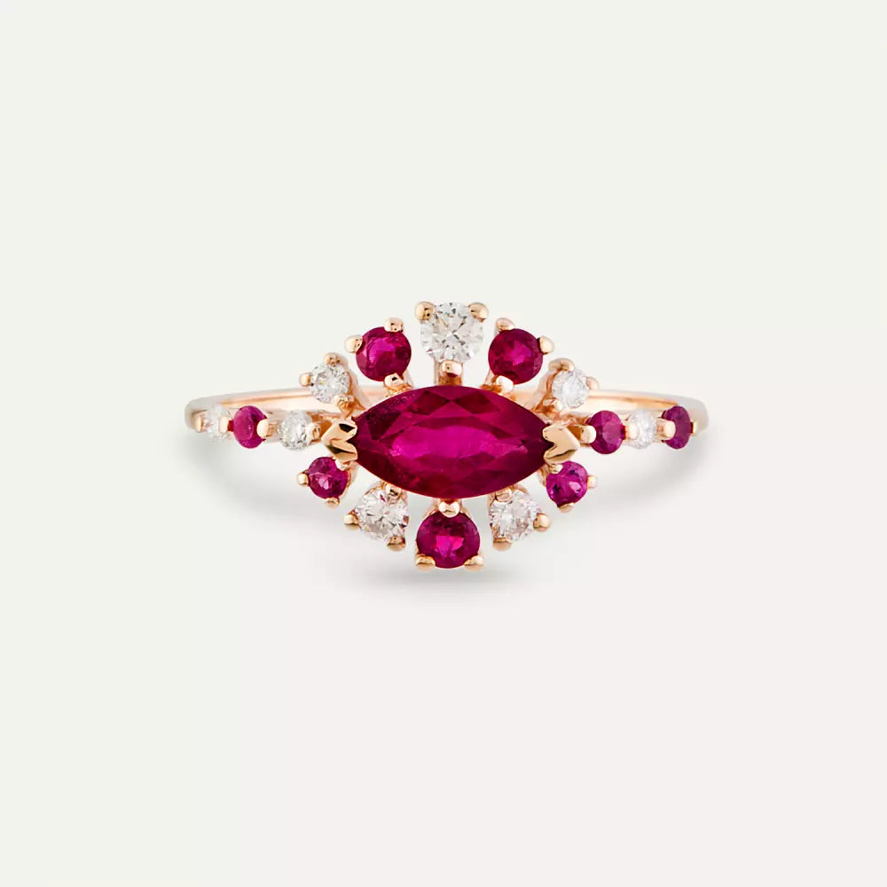 0.92 CT Yakut ve Pırlanta Taşlı Rose Altın Yüzük