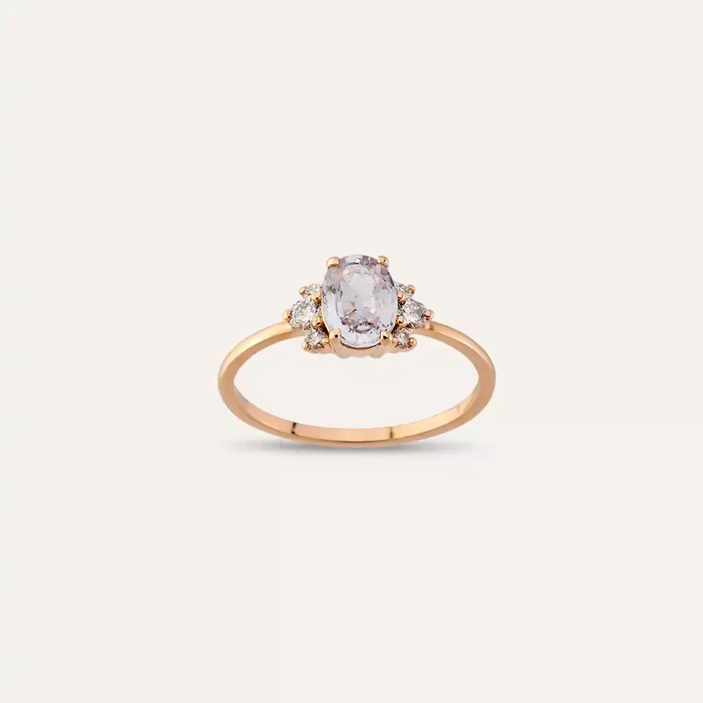 0.93 CT Light Blue Safir ve Pırlanta Taşlı Rose Altın Yüzük