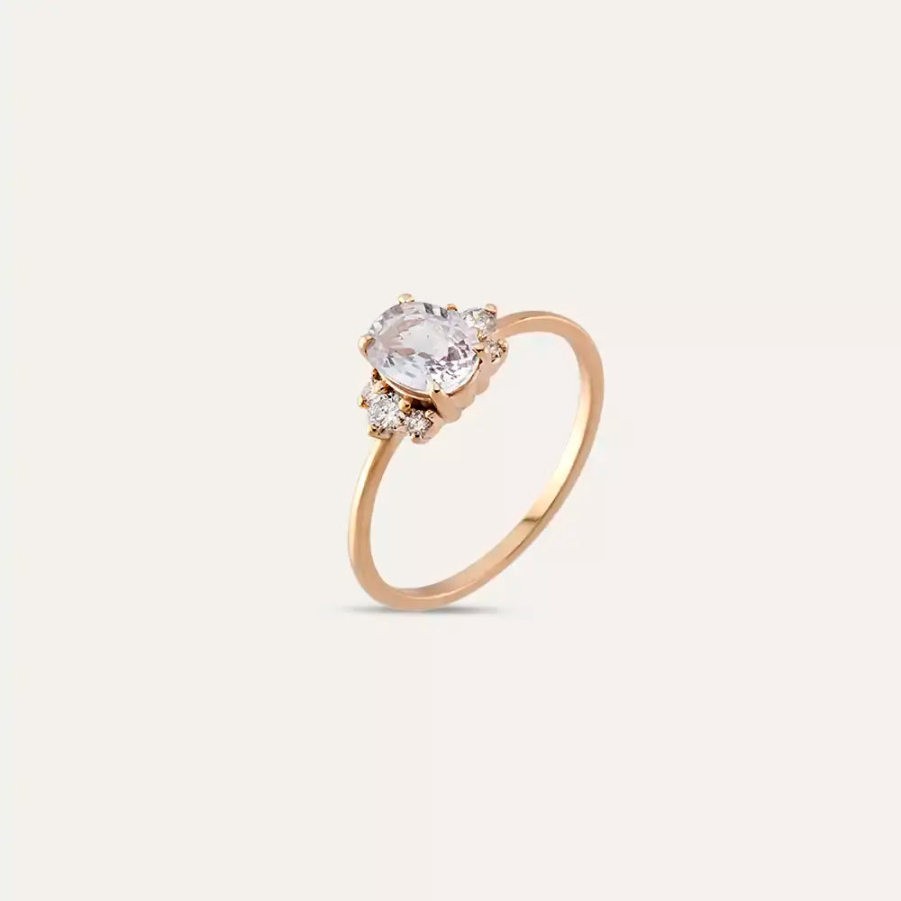 0.93 CT Light Blue Safir ve Pırlanta Taşlı Rose Altın Yüzük