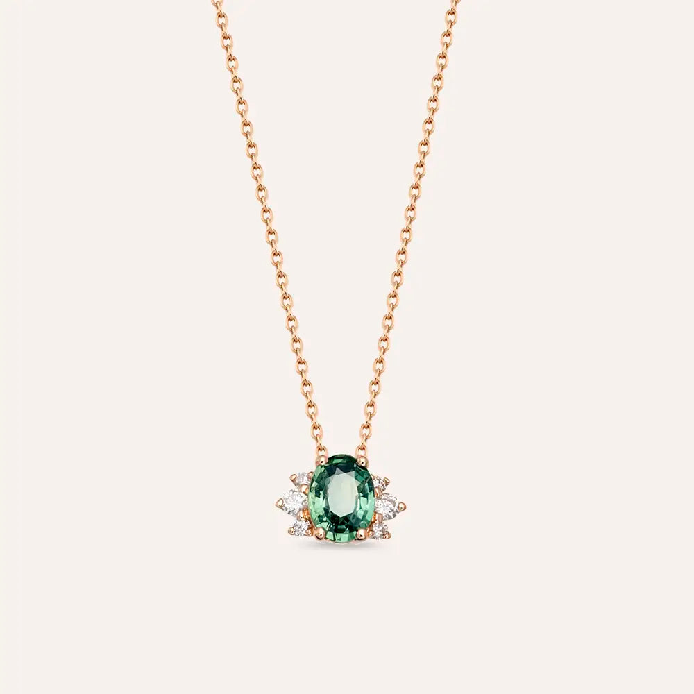 0.93 CT Multicolor Safir ve Pırlanta Taşlı Rose Altın Kolye