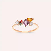 Lily 0.93 CT Pırlanta ve Multicolor Safir Taşlı Rose Altın Yüzük