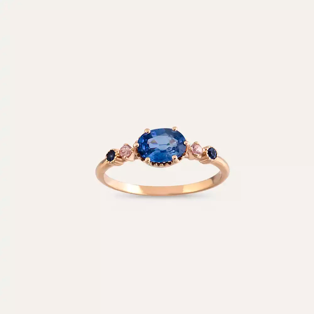 Fiver 0.94 CT Multicolor Safir Taşlı Rose Altın Yüzük