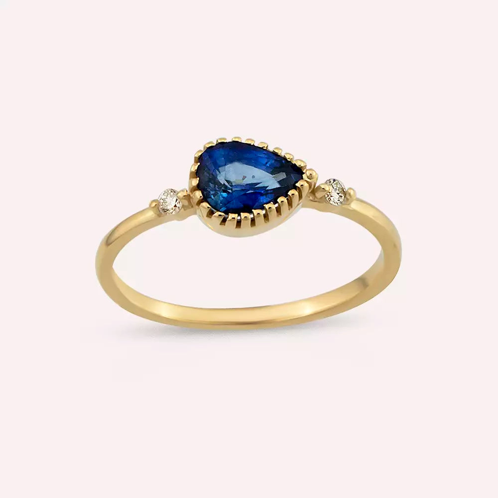 Arlo 0.94 CT Safir ve Pırlanta Taşlı Sarı Altın Yüzük