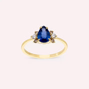 Dew 0.95 CT Blue Safir ve Brown Pırlanta Taşlı Sarı Altın Yüzük